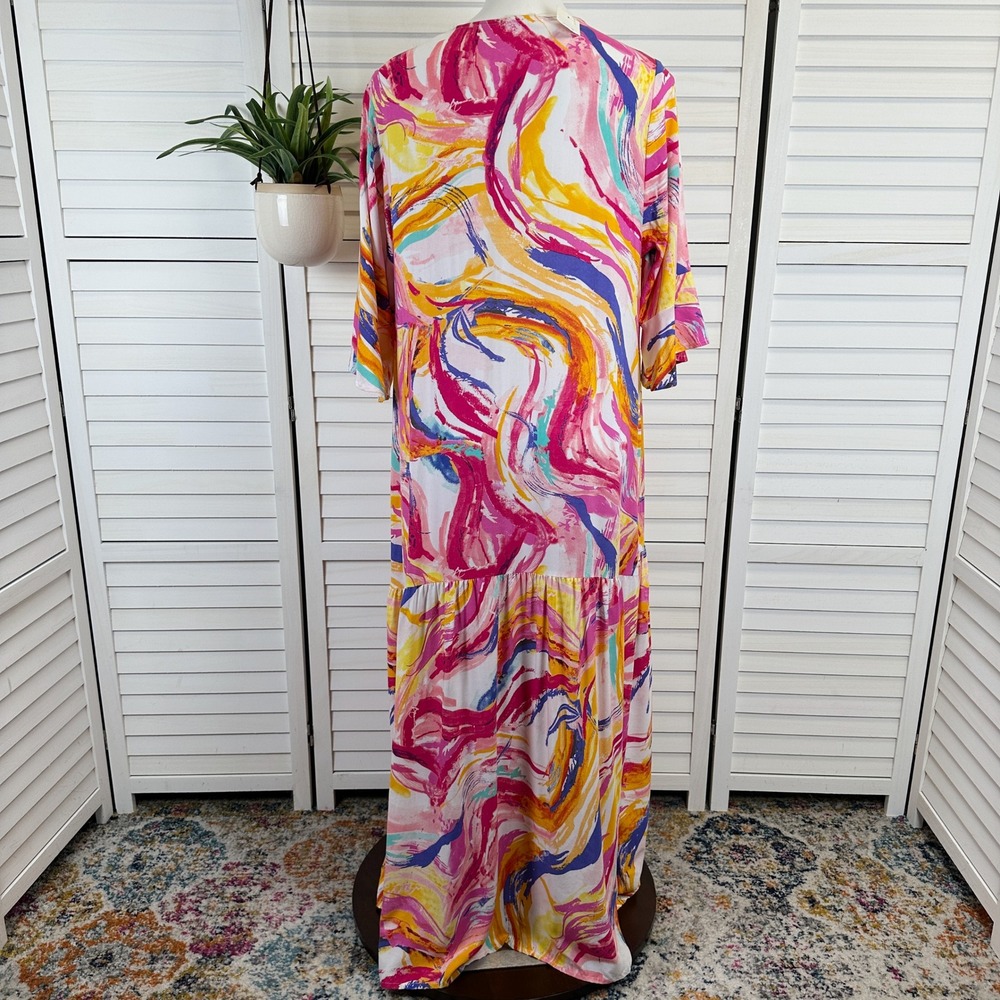 New Loralette Valerie Dress Maxi Multicolor Abstract V Neck Women's Size 16 - Picture 6 of 12